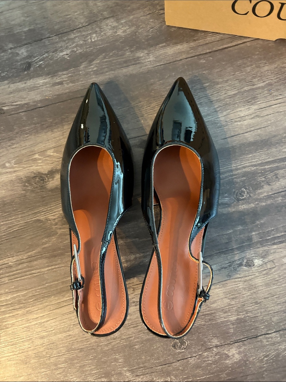 Black Patent Slingback Pointed-Toe Kitten Heels - Picture 2 of 3